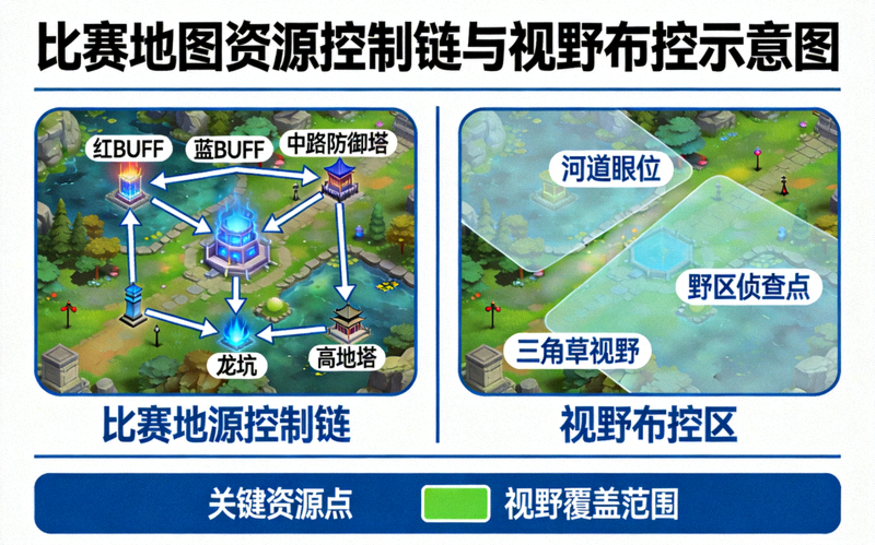 比赛地图资源控制链与视野布控示意图