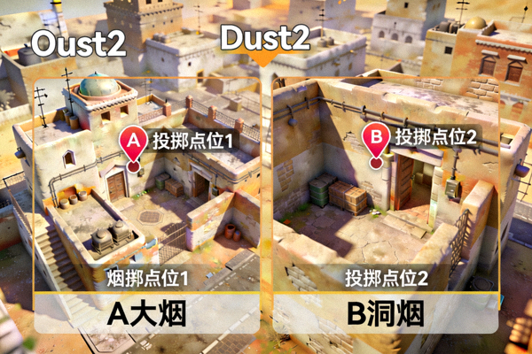 CSGO烟雾弹投掷点位高清3D标记示意图