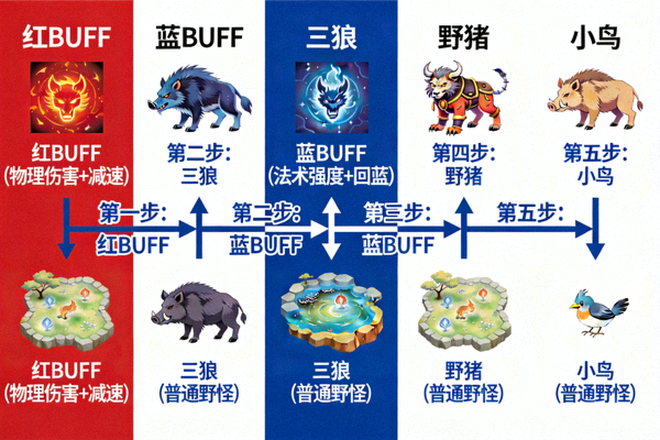 王者荣耀打野英雄野区发育路线示意图