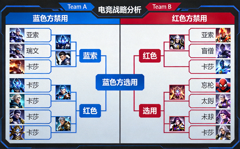 职业联赛BP禁选阶段战术板分析画面